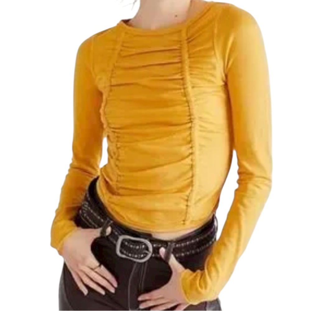 We The Free Stella Top Women’s Small‎ Yellow Ruched Long Sleeve Shirt